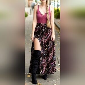 Free People Size 12 Remember Me Wrap  Double Slit Maxi Skirt Boho Gypsy Festival